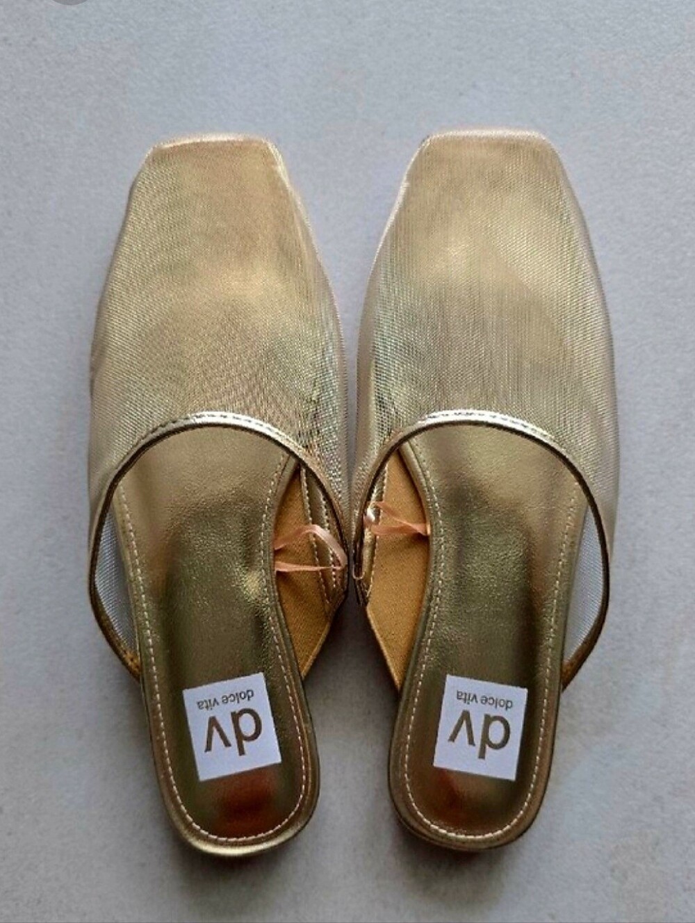 DV by Dolce Vita Metallic Gold Square-Toe Slip-On Mules. New